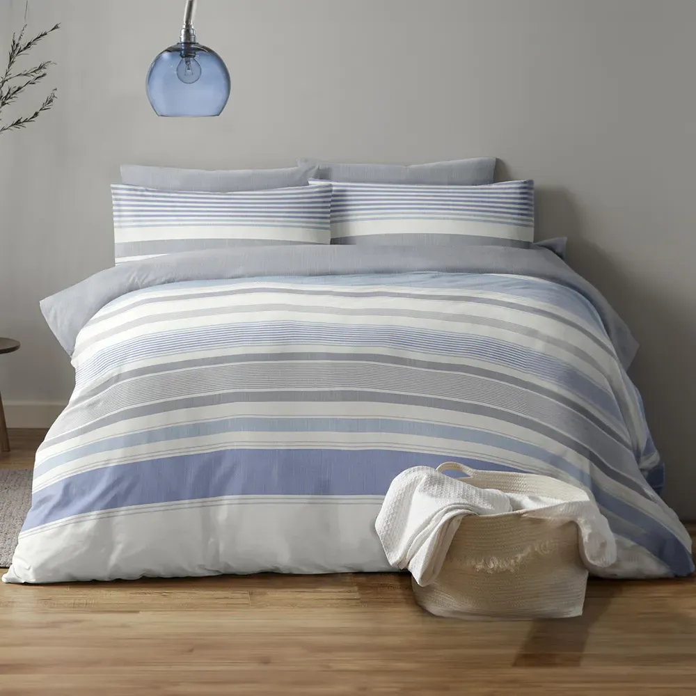 Chambray Super King Duvet Set - Grey Stripe, Polycotton