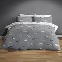 Dachshund Single Duvet Set - Grey, Polycotton