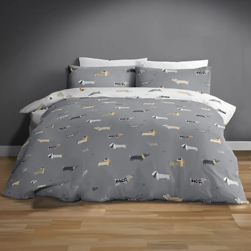 Dachshund Single Duvet Set - Grey, Polycotton image