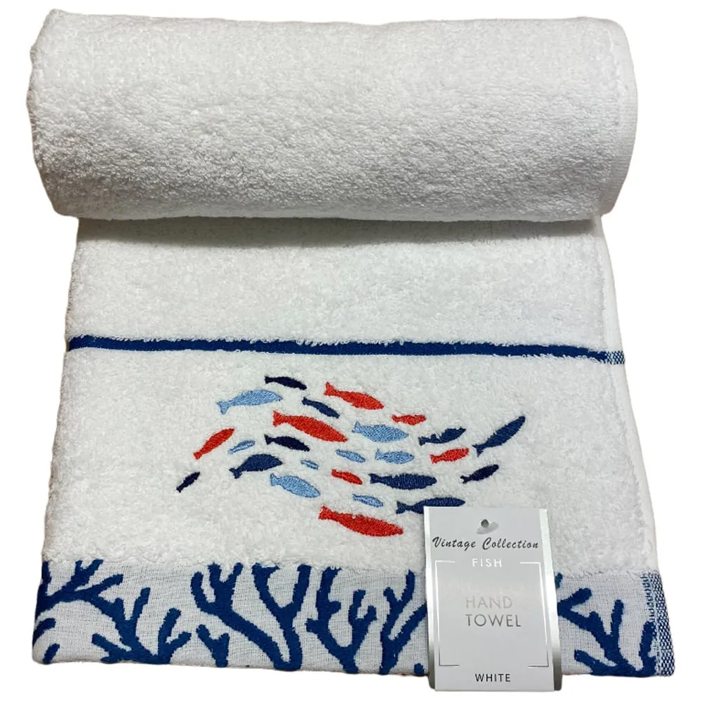 Fish Bath Towel - White, Turkish Cotton image