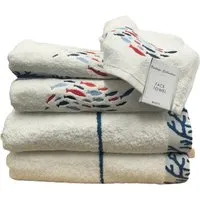 Fish Towel Set of 6 - White, Turkish Cotton