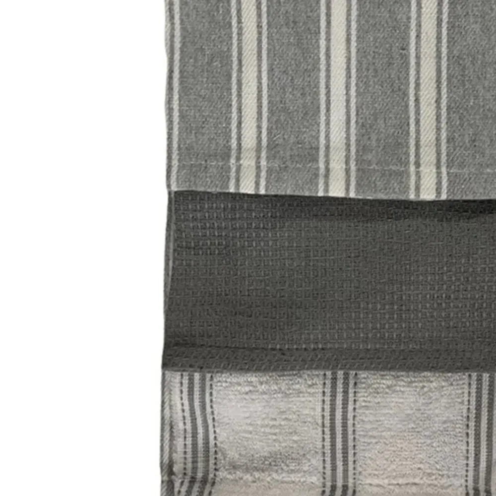 Grey Stripe Cotton Tea Towel 3 Pack - Grey