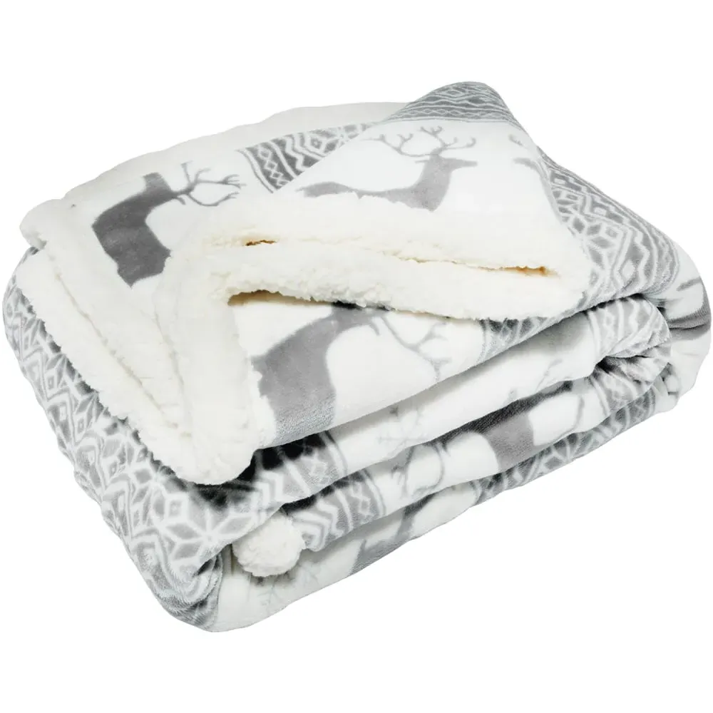 Nordic Stag Sherpa Fleece Throw - Grey image