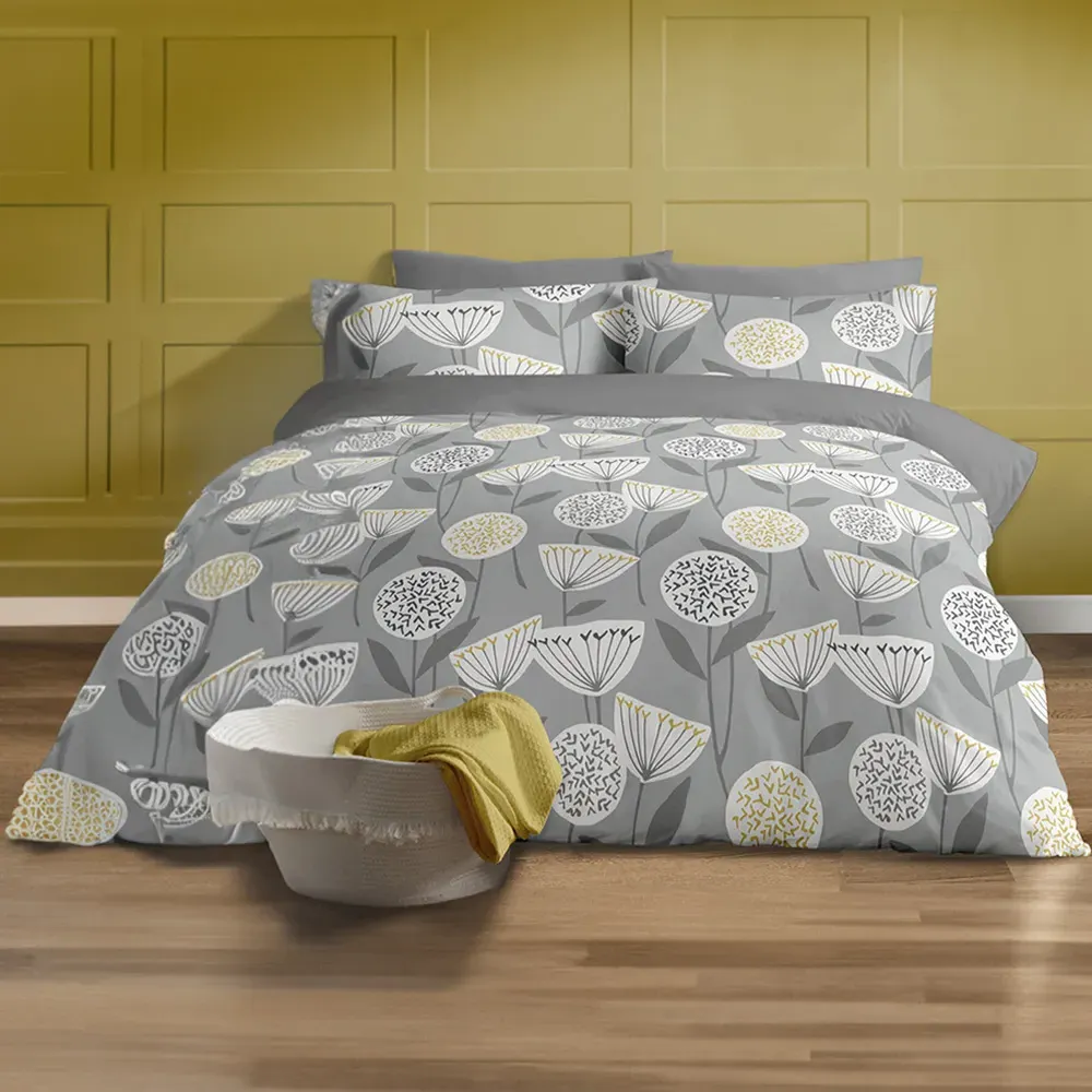 Retro Scandi Double Duvet Set - Grey, Polycotton