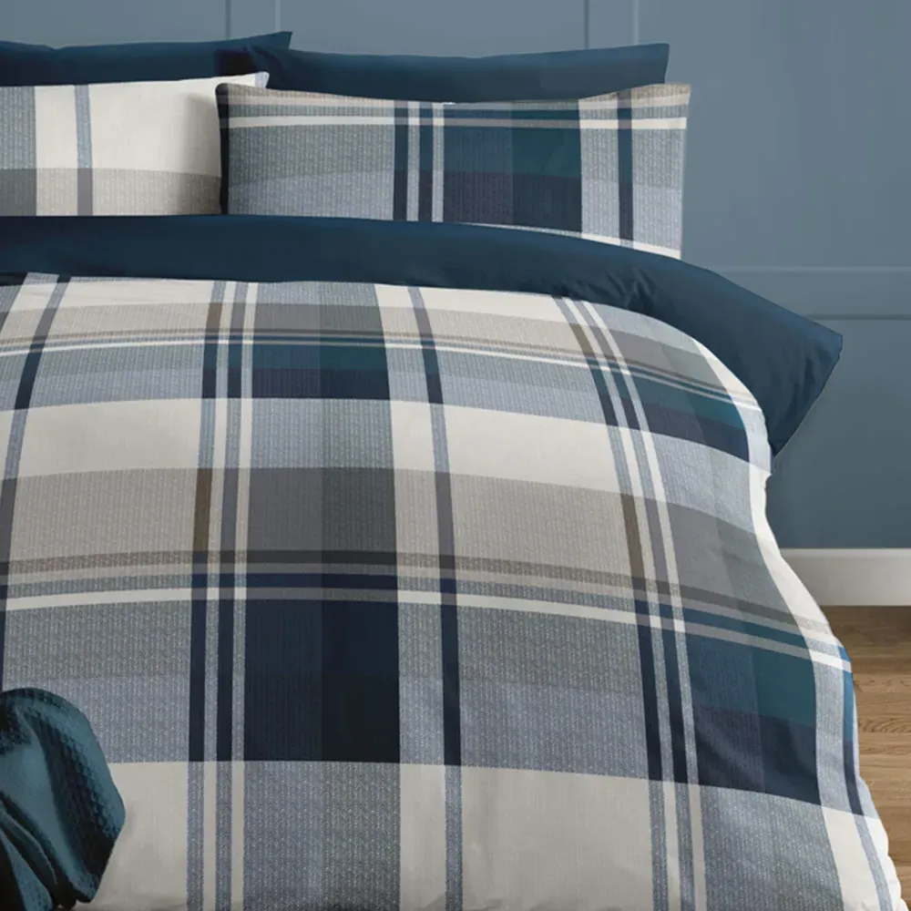 September Super King Duvet Set - Teal Check