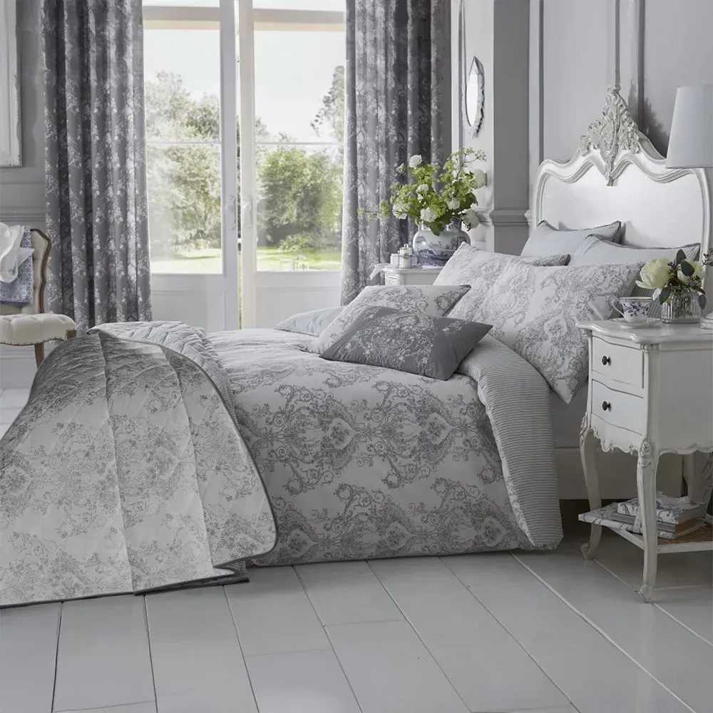 Super King Grey Toile Duvet Set - Multi