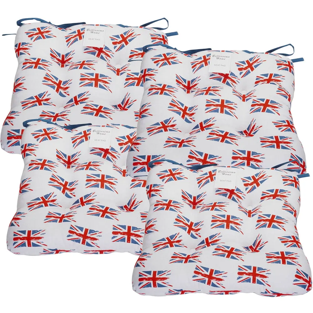 Union Jack Seat Pad 4 Pack - White, Cotton