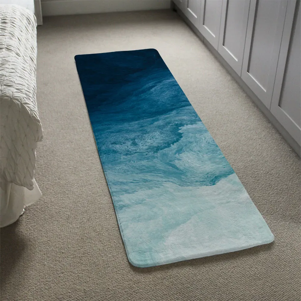 Andrew Lee Abstract Fluid Runner Rug - Blue, Faux Wool
