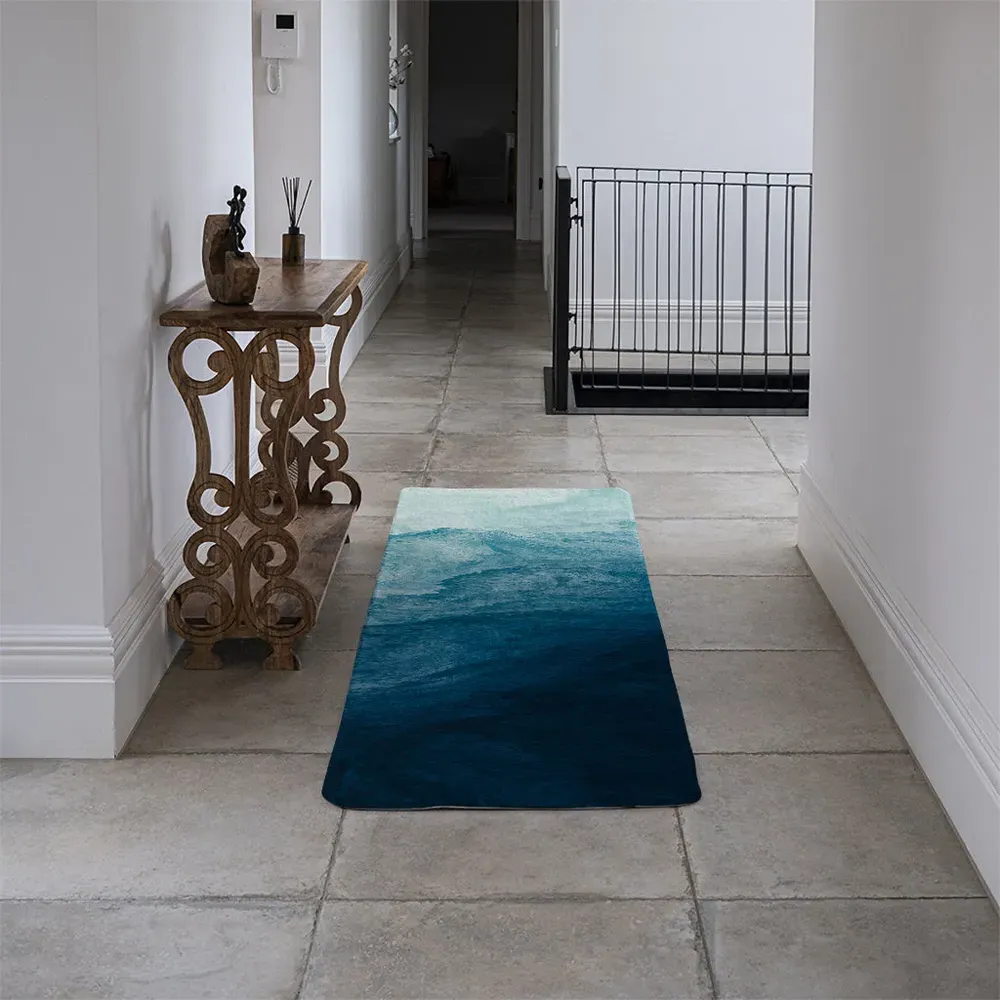 Andrew Lee Abstract Fluid Runner Rug - Blue, Faux Wool