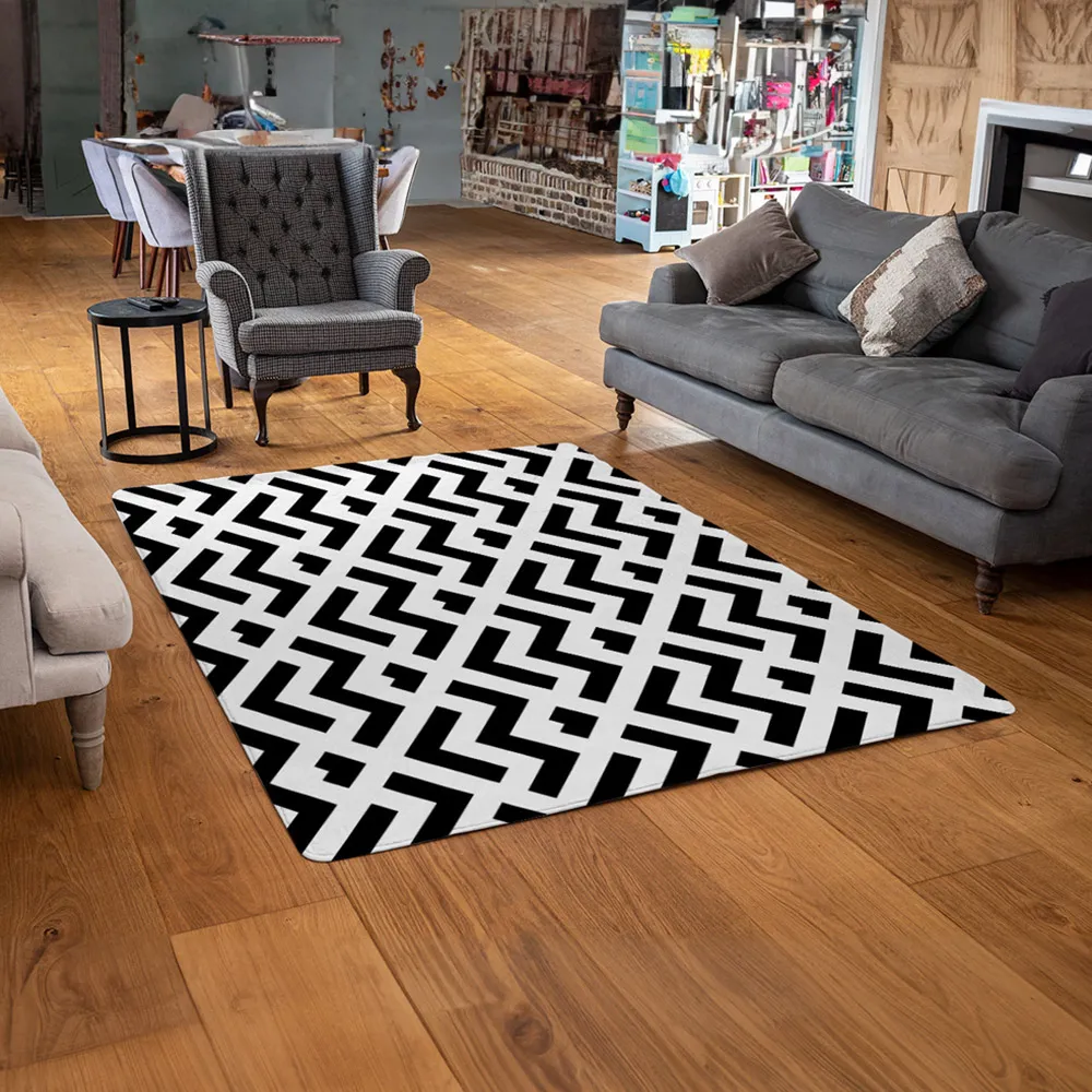 Andrew Lee Small Geometric Rug - Black and White, Faux Wool