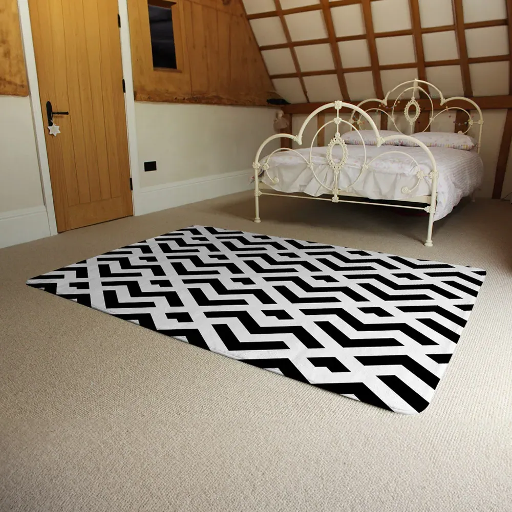 Andrew Lee Small Geometric Rug - Black and White, Faux Wool