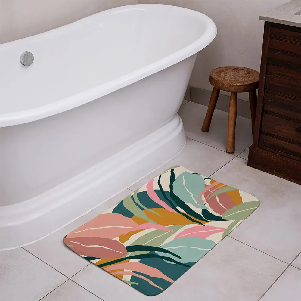 Artistic Abstract Leaves Bath Mat