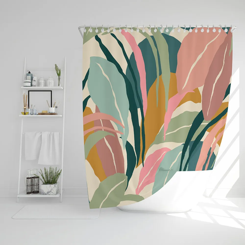 Artistic Abstract Leaves Shower Curtain - Cream