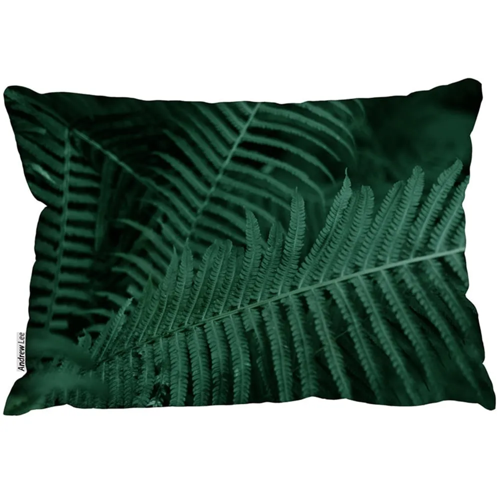 Deep Green Fern Leaves Cushion 45 x 30cm - Green image