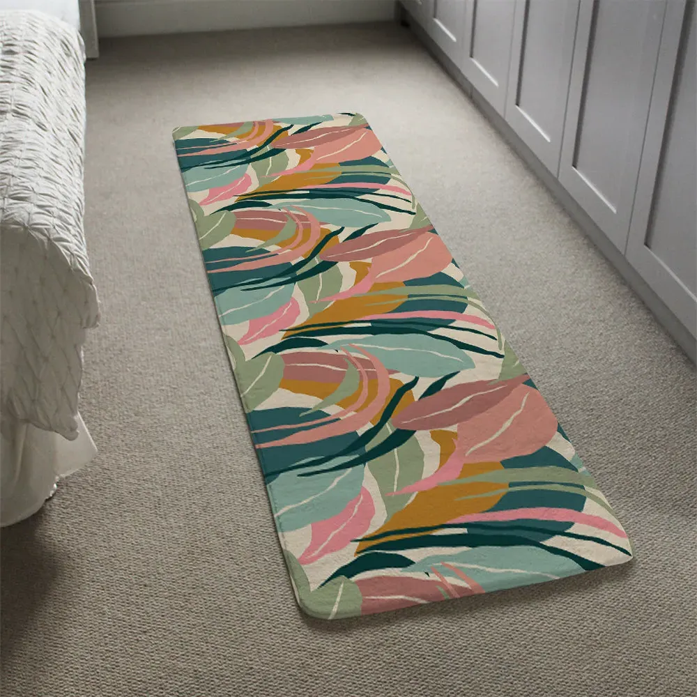 Faux Wool Artistic Abstract Leaves Runner Rug - Green