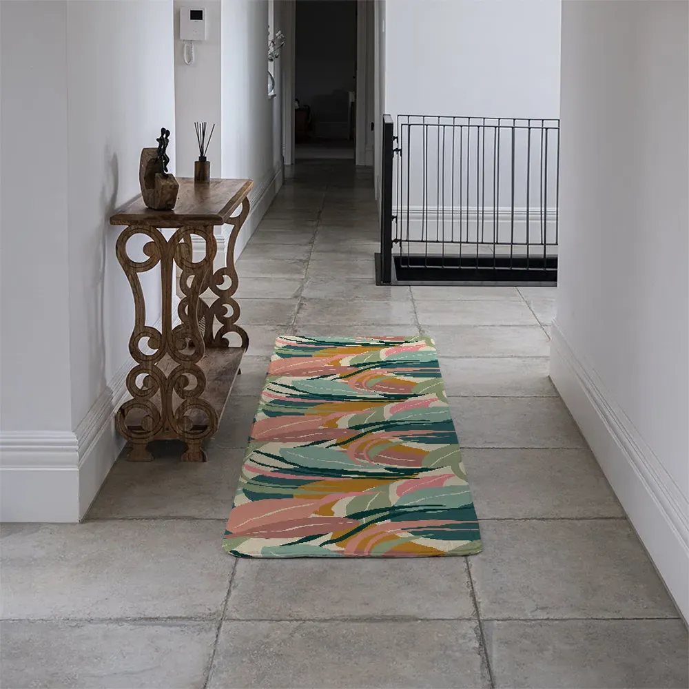 Faux Wool Artistic Abstract Leaves Runner Rug - Green