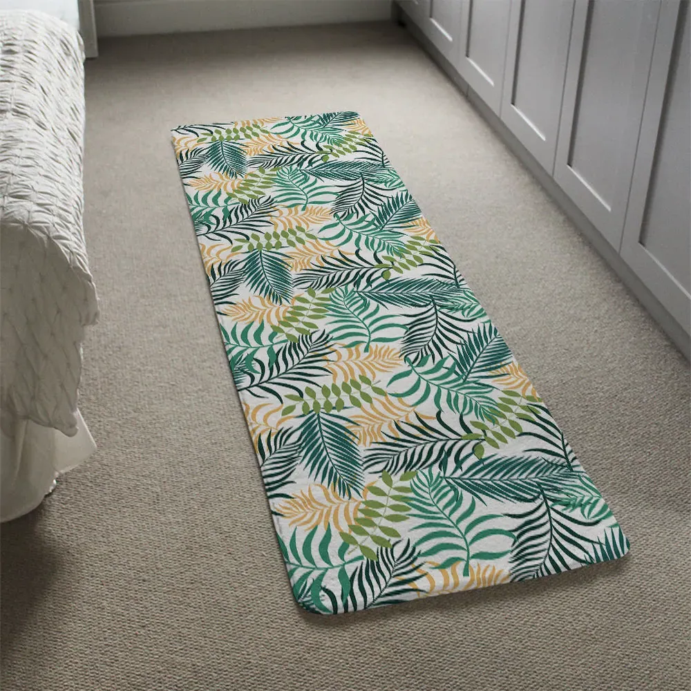 Faux Wool Tropical Palm Leaves Runner Rug - Green