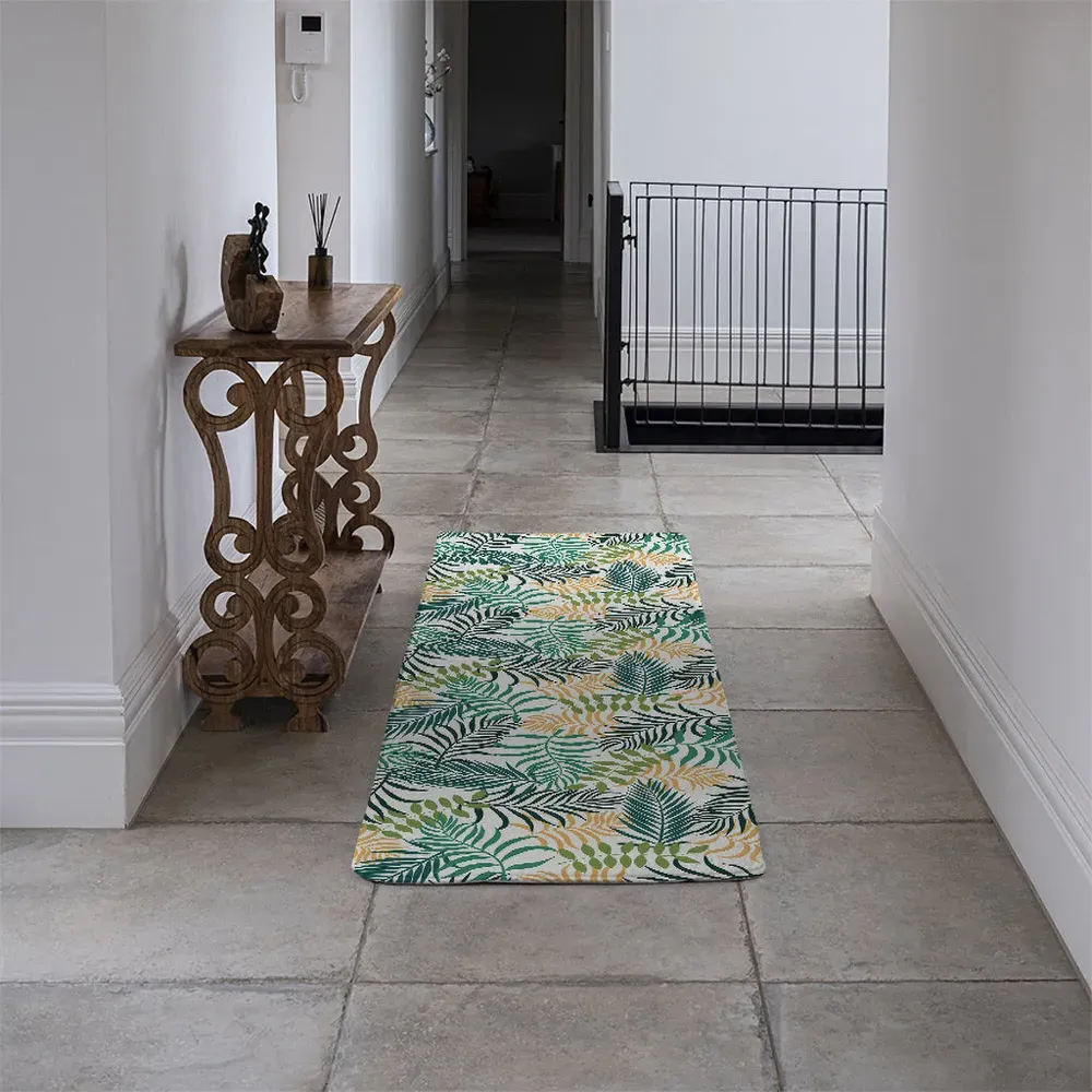 Faux Wool Tropical Palm Leaves Runner Rug - Green