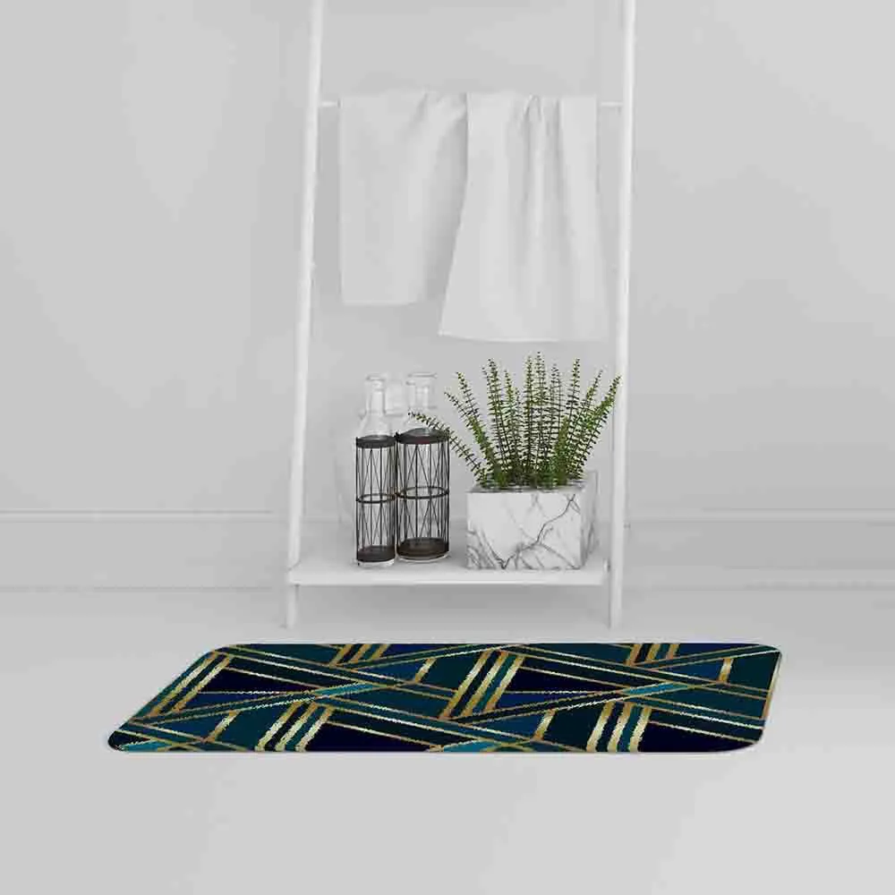 Gold and Teal Geometric Bath Mat - Gold, Teal