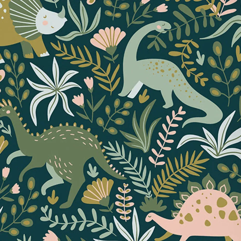 Green Dinosaurs and Tropical Leaves Cushion 45x45cm - Green