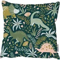Green Dinosaurs and Tropical Leaves Cushion 60x60cm - Green