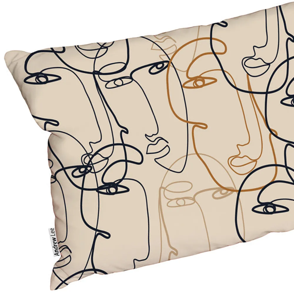 Line Drawing of Faces Cushion - Cream