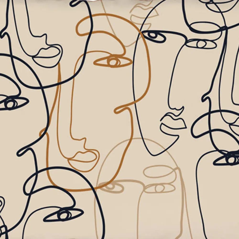 Line Drawing of Faces Cushion - Cream