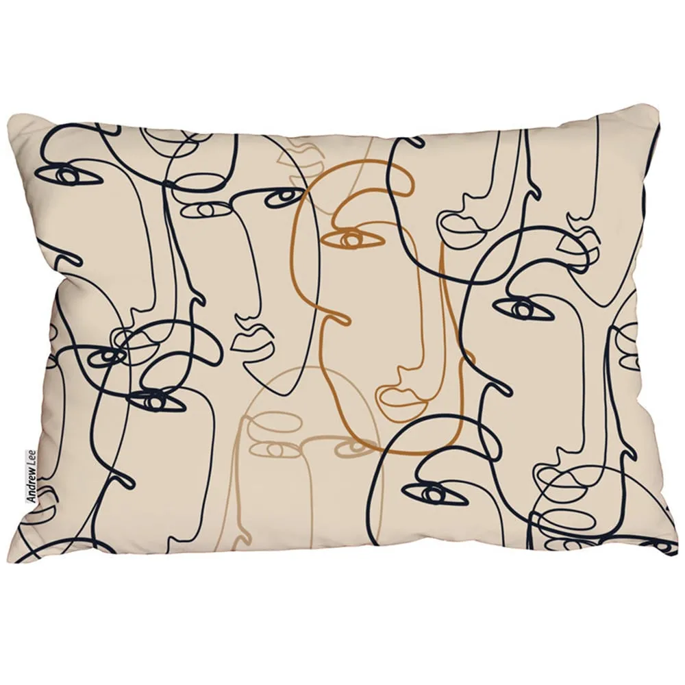 Line Drawing of Faces Cushion - Cream