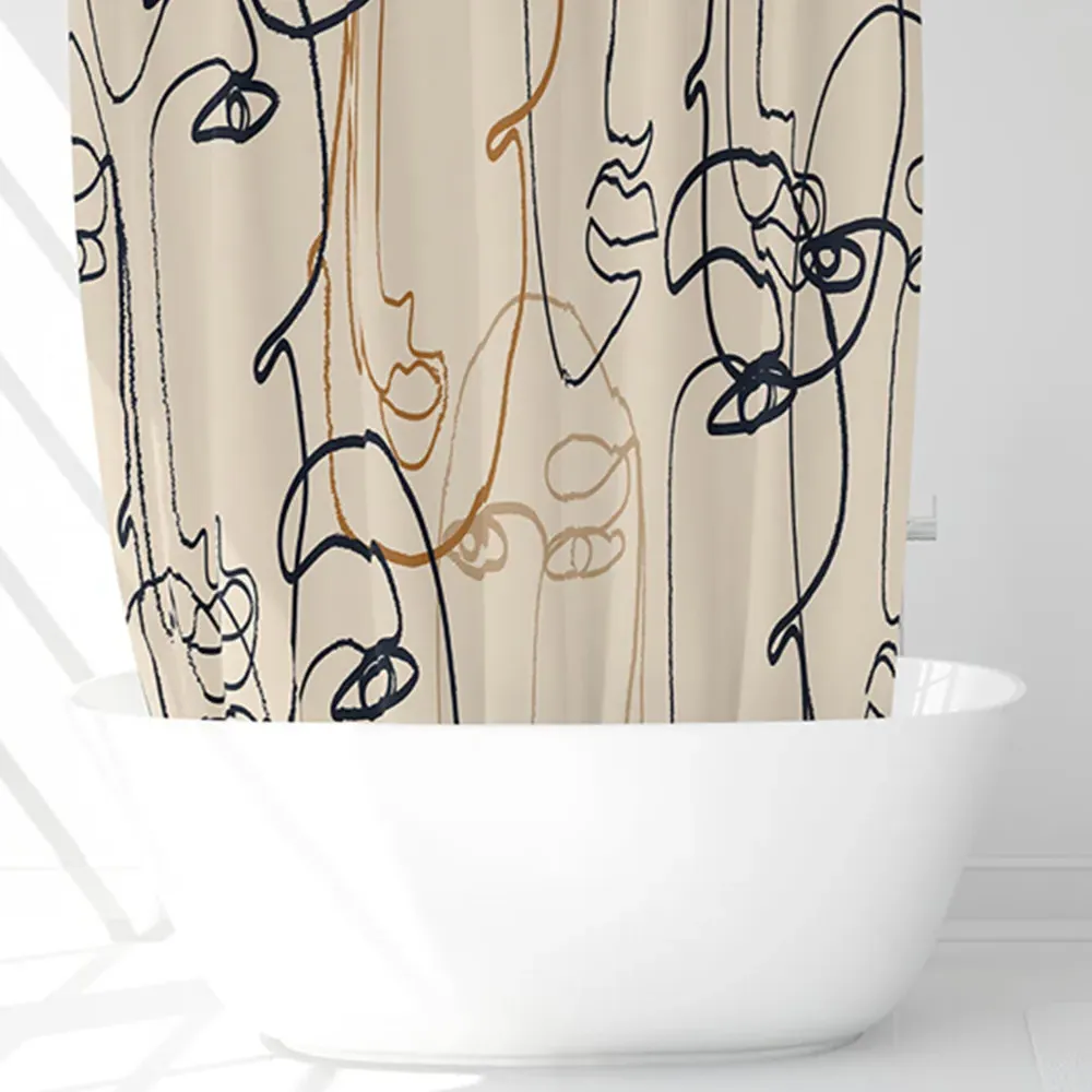Line Drawing of Faces Shower Curtain - Cream