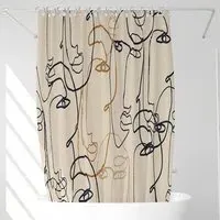 Line Drawing of Faces Shower Curtain - Cream