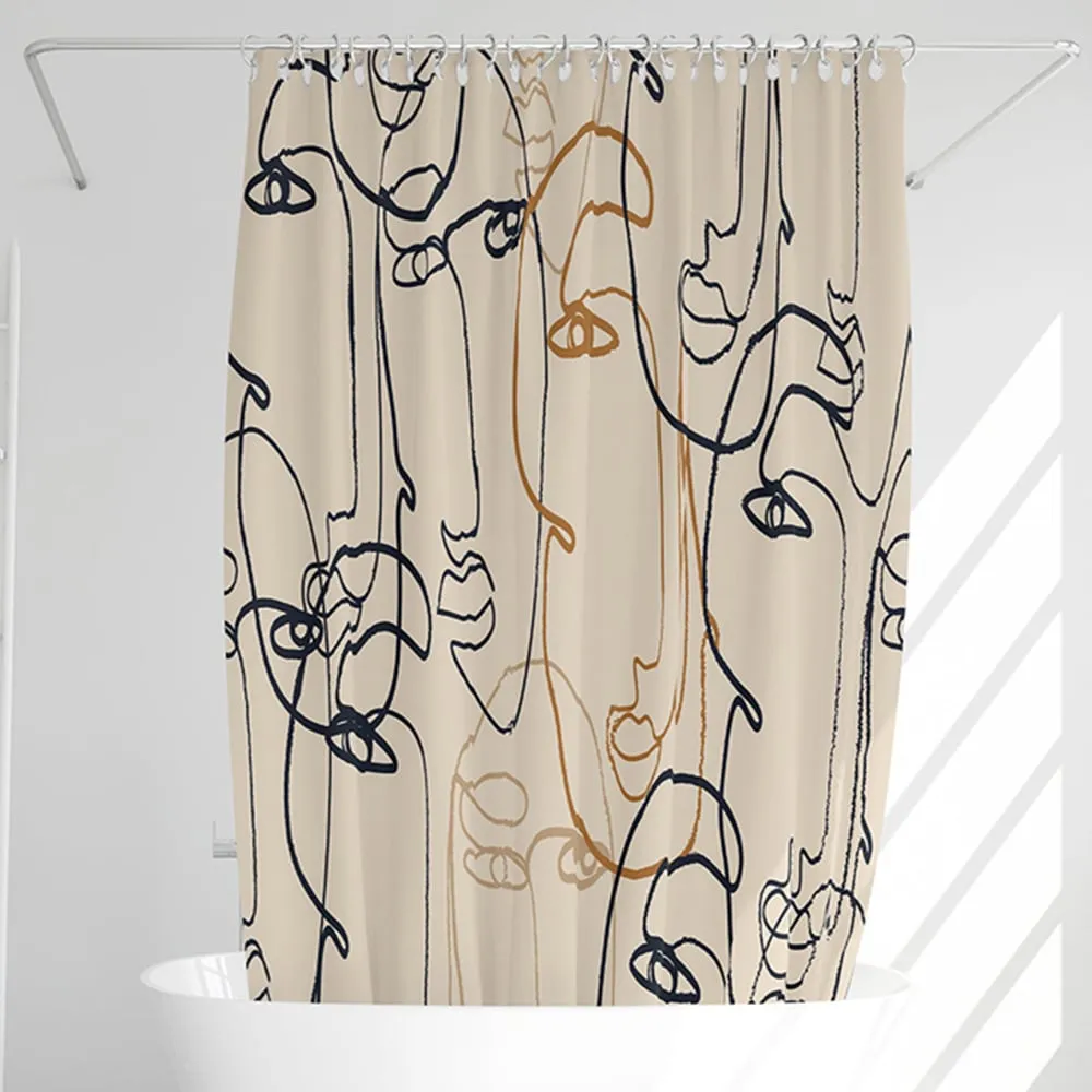 Line Drawing of Faces Shower Curtain - Cream