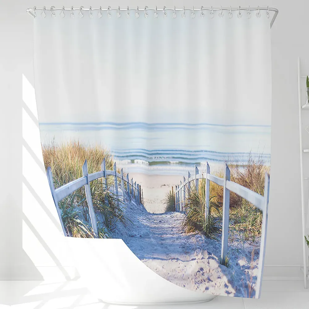 Path to the Beach Baltic Sea Shower Curtain - Blue image