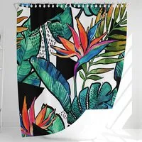 Tropical Leaves and Flowers Shower Curtain - Green