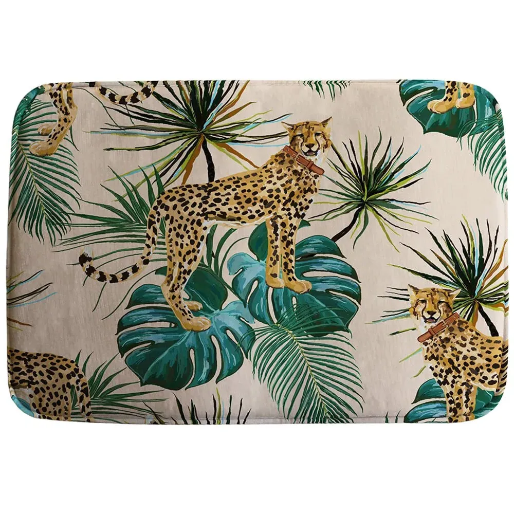 Yellow Tropical Cheetah Bath Mat 50 x 80cm image