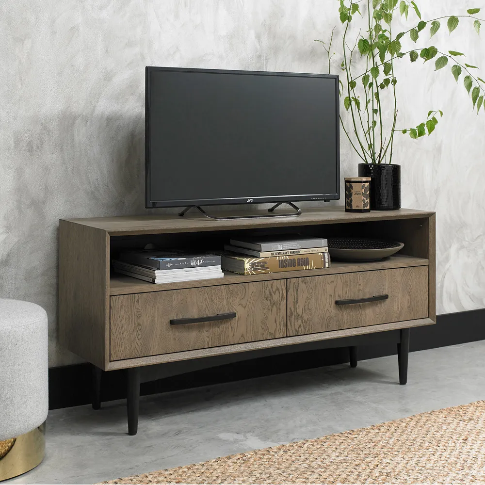 2 Drawer TV Unit with Shelf - Brown, Oak
