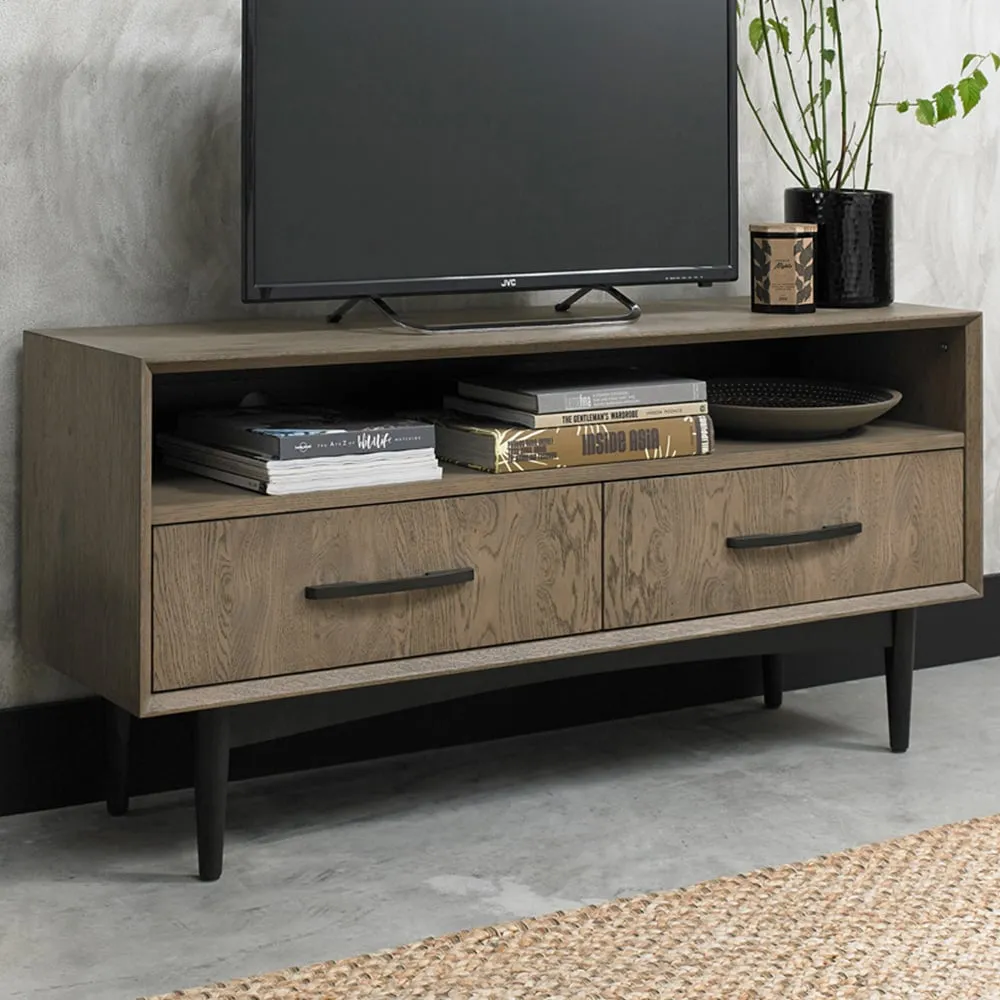 2 Drawer TV Unit with Shelf - Brown, Oak image