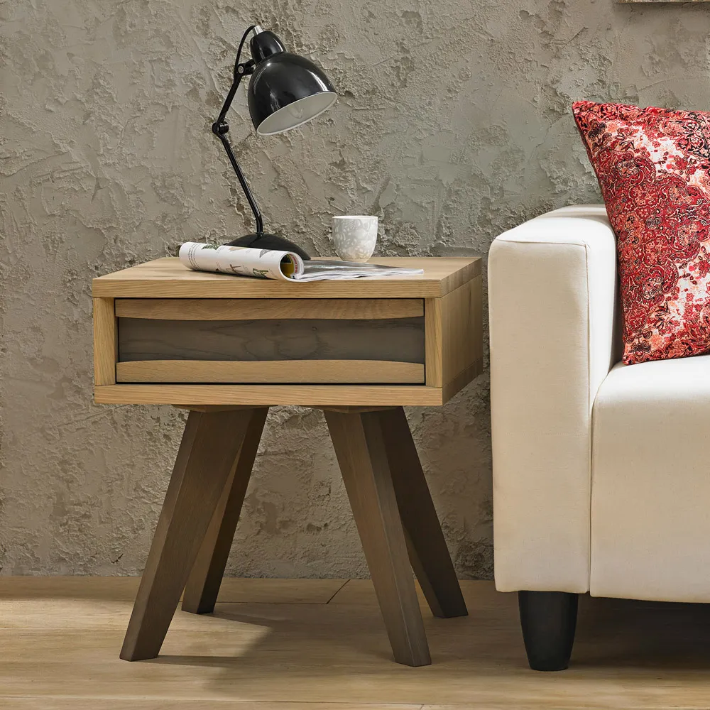 Cadell Lamp Table with Drawer - Brown, Aged Oak