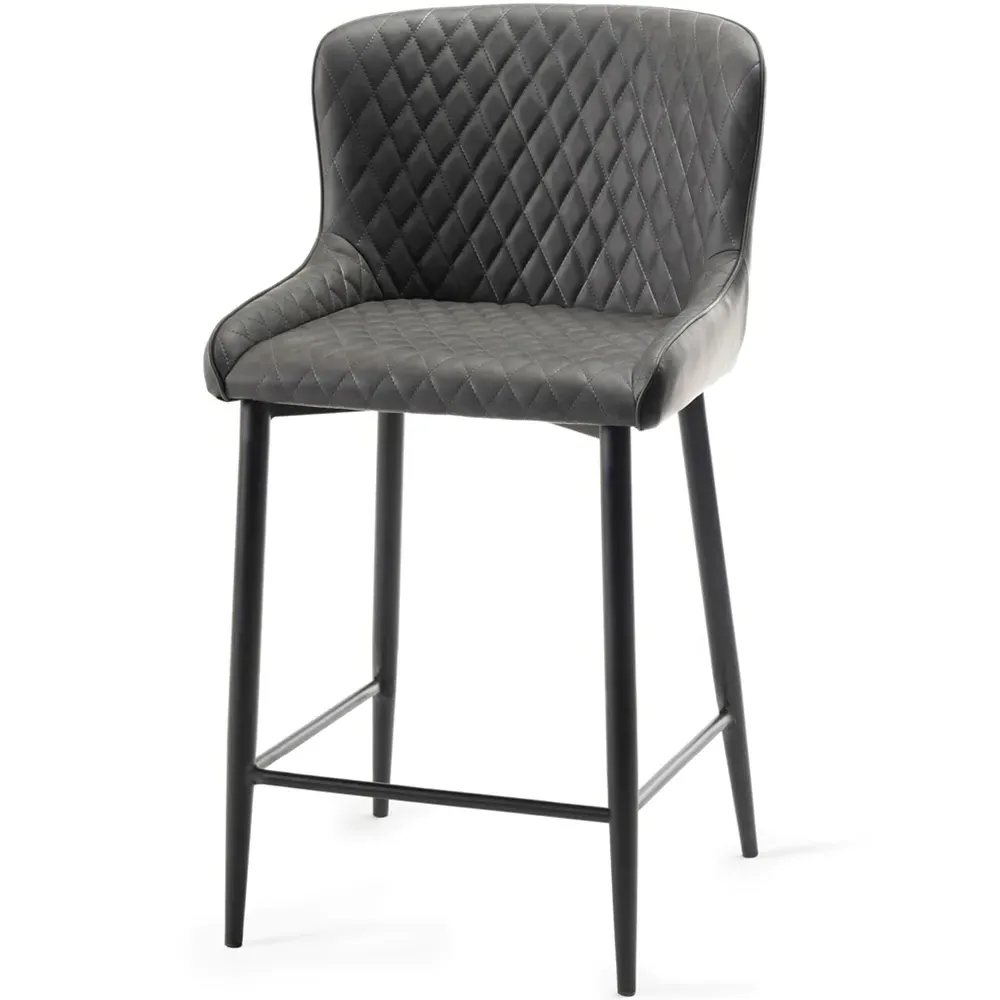 Cezanne Set of 2 Bar Stools - Dark Grey, Faux Leather