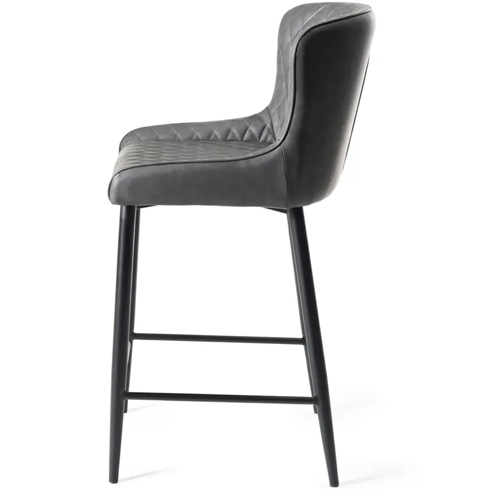 Cezanne Set of 2 Bar Stools - Dark Grey, Faux Leather