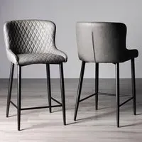 Cezanne Set of 2 Bar Stools - Dark Grey, Faux Leather
