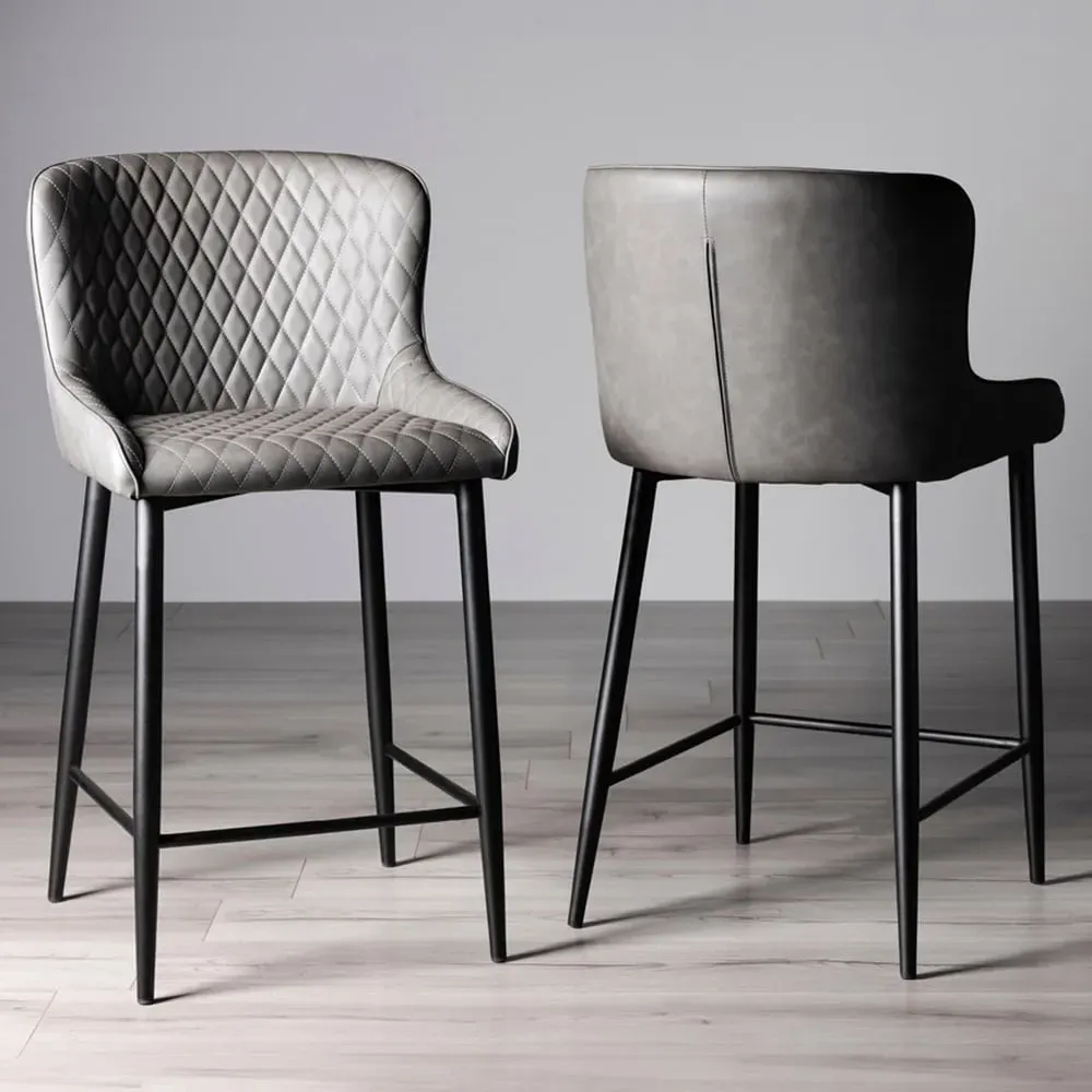Cezanne Set of 2 Bar Stools - Dark Grey, Faux Leather image