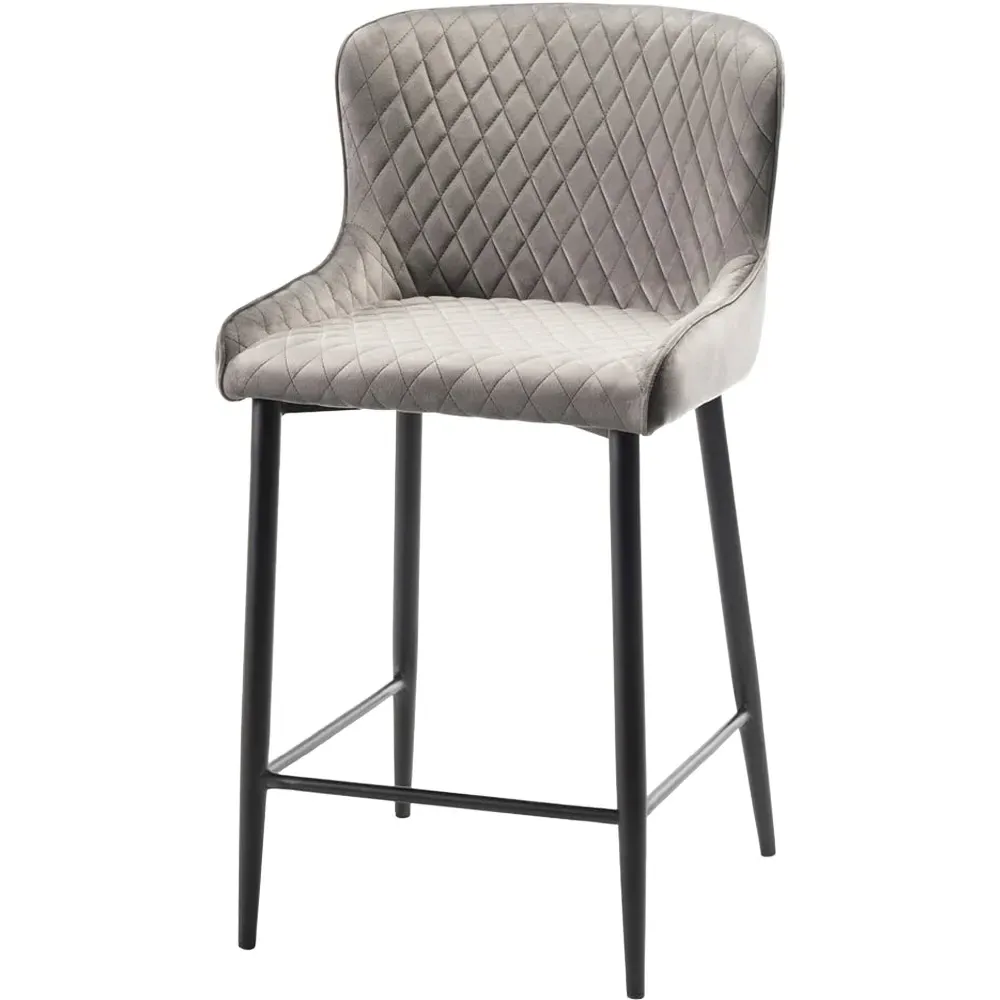 Cezanne Set of 2 Bar Stools - Grey, Velvet