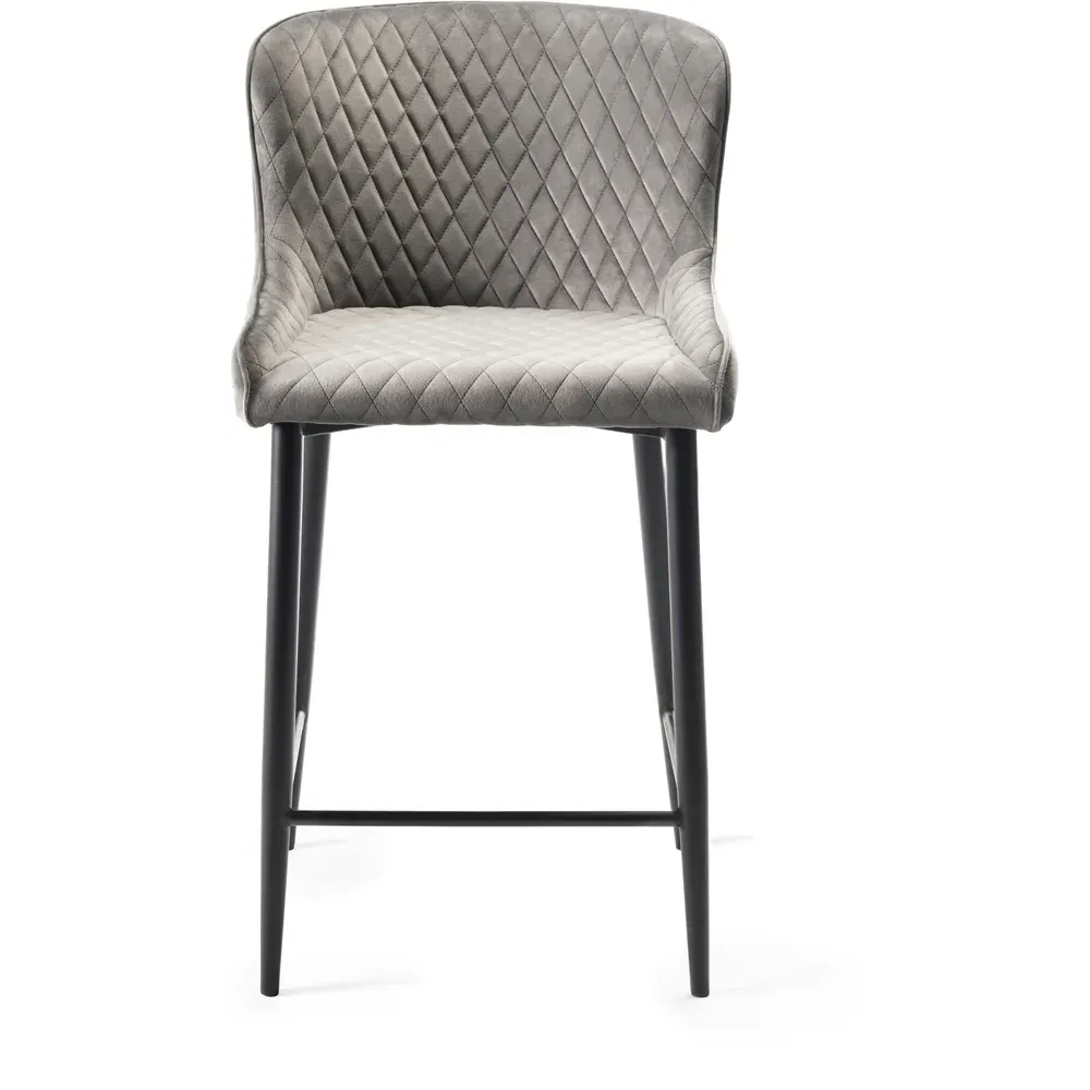 Cezanne Set of 2 Bar Stools - Grey, Velvet