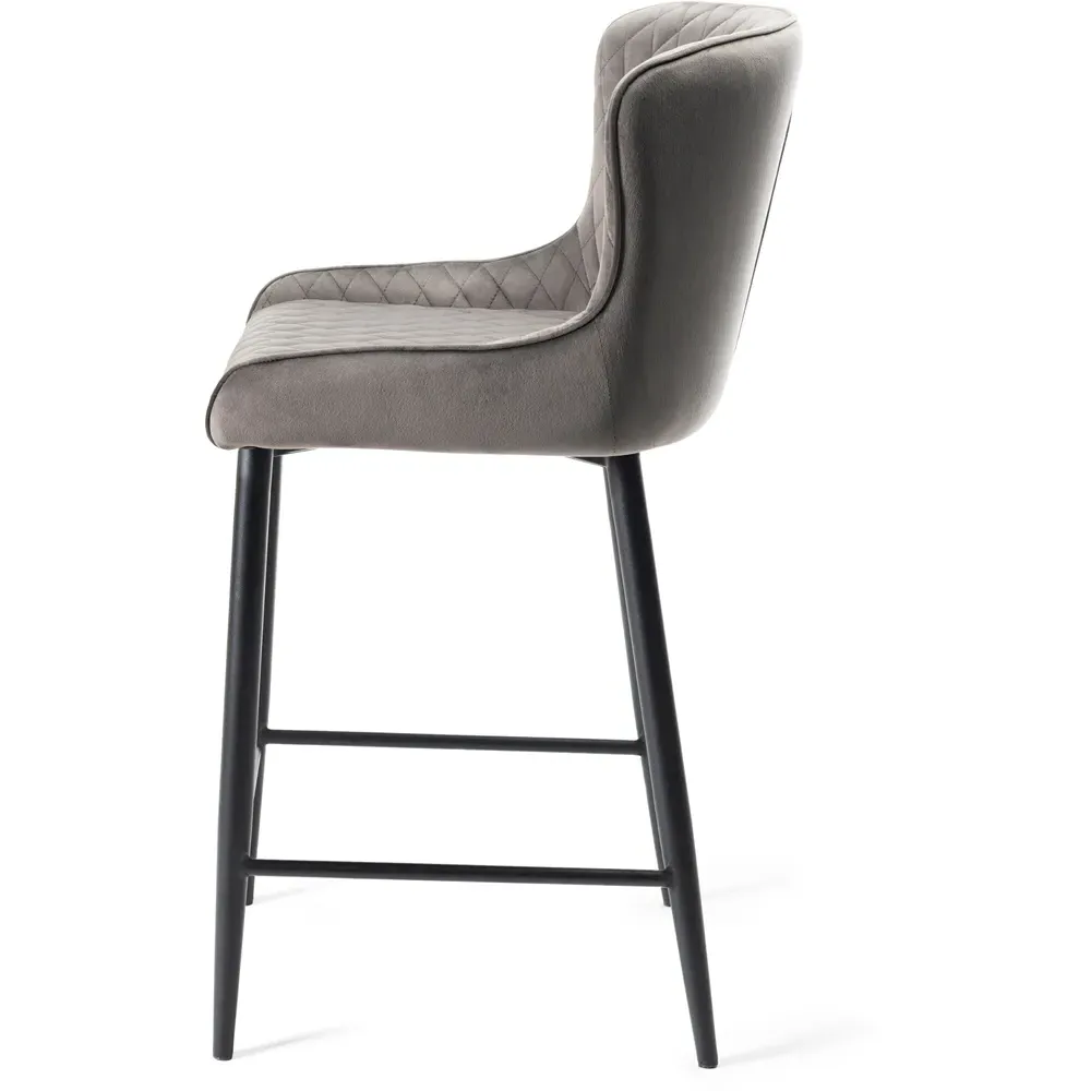 Cezanne Set of 2 Bar Stools - Grey, Velvet