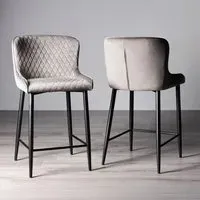 Cezanne Set of 2 Bar Stools - Grey, Velvet