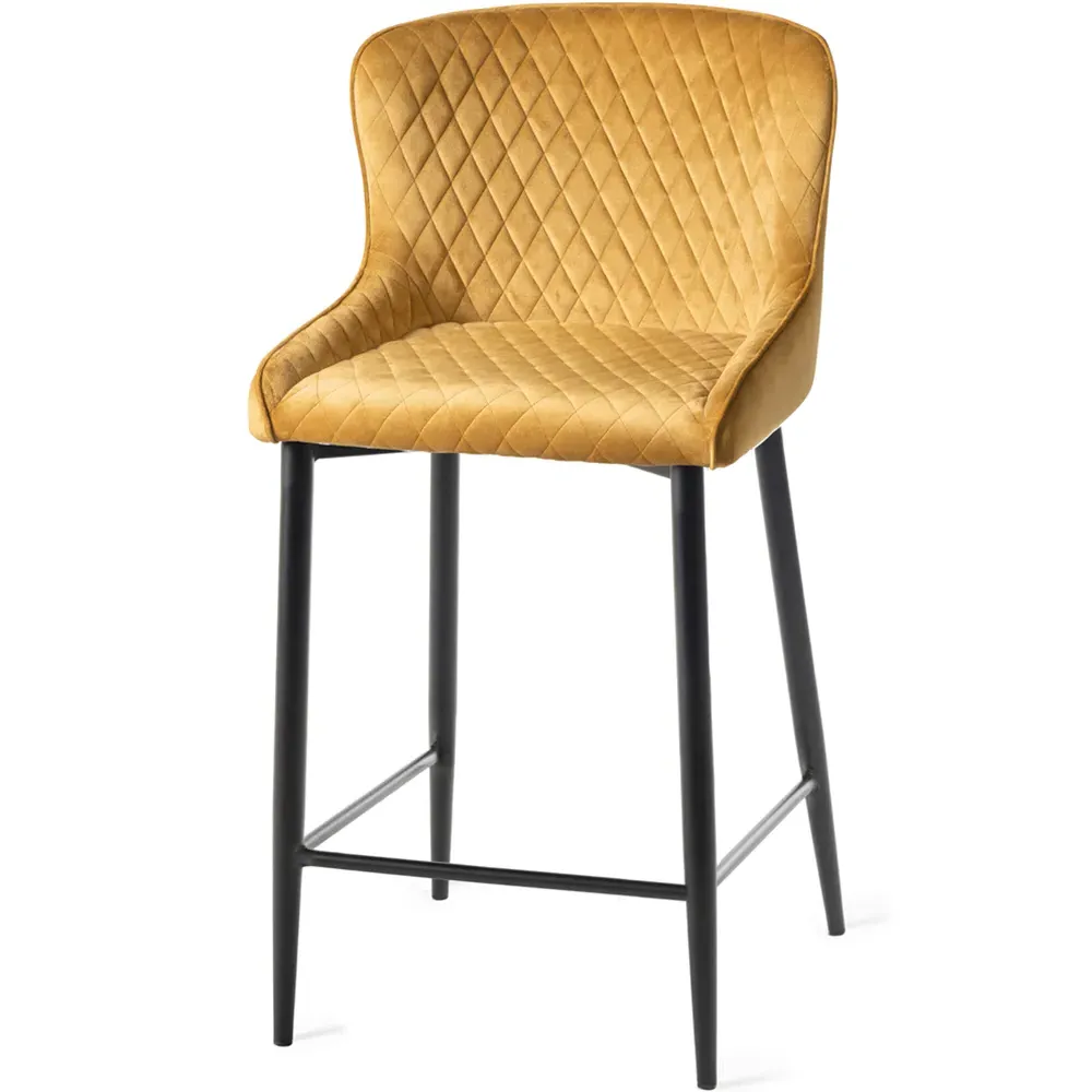 Cezanne Set of 2 Bar Stools - Mustard, Velvet