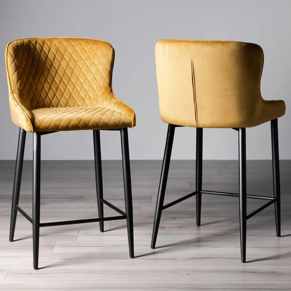 Cezanne Set of 2 Bar Stools - Mustard, Velvet