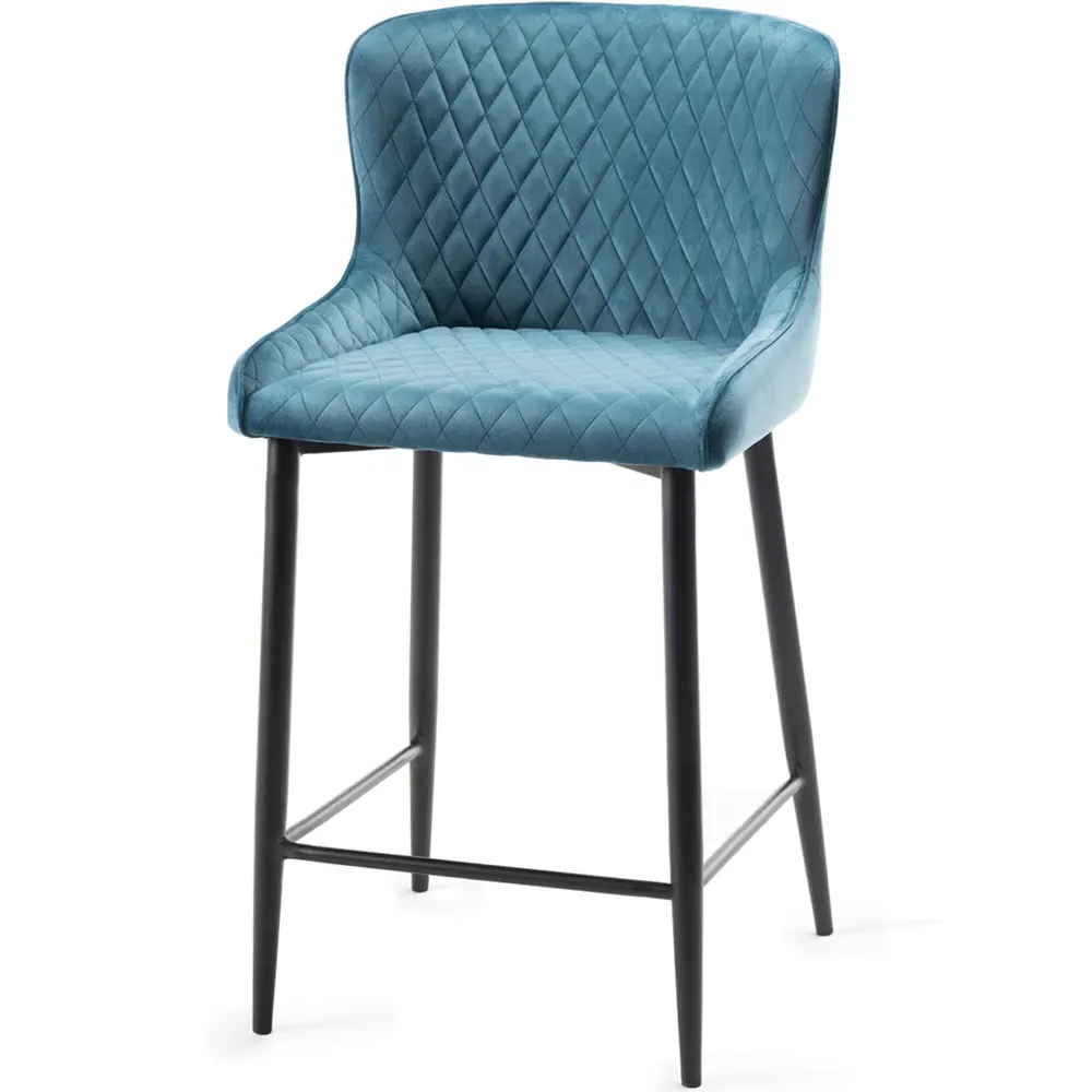 Cezanne Set of 2 Bar Stools - Petrol Blue, Velvet