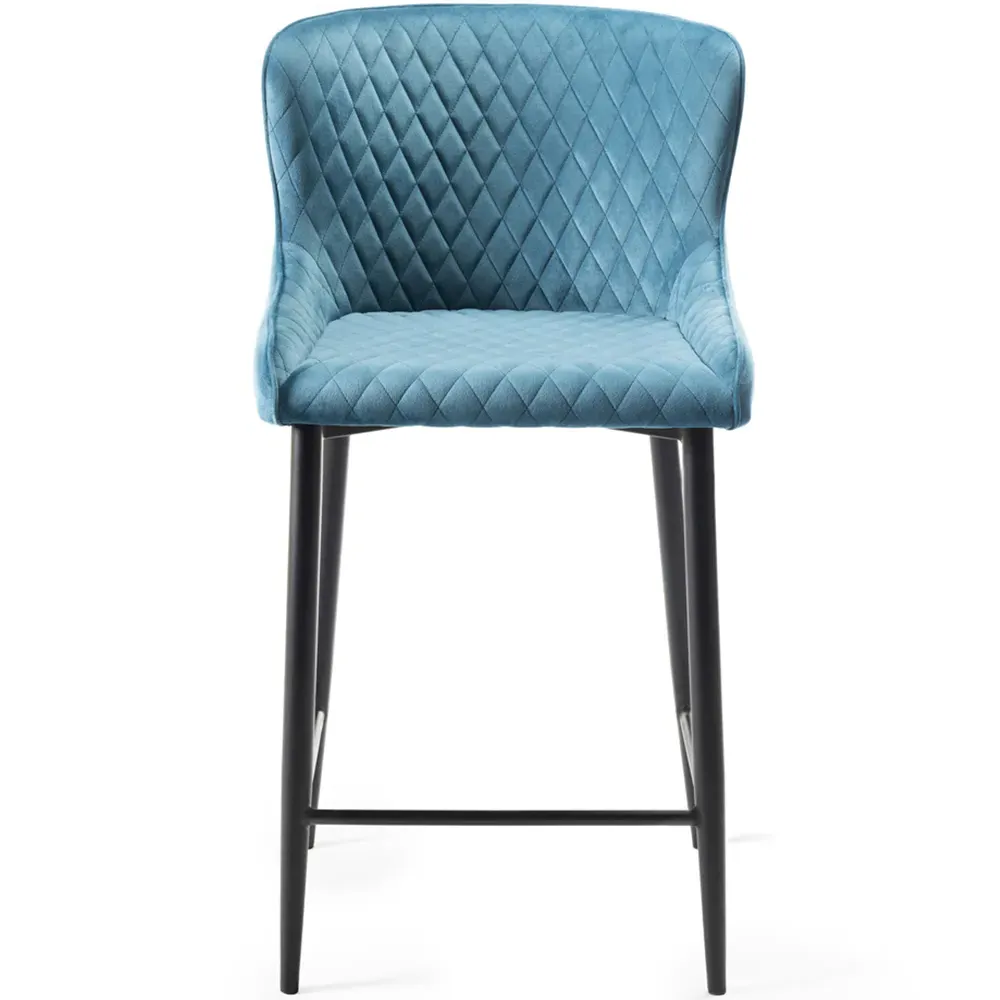 Cezanne Set of 2 Bar Stools - Petrol Blue, Velvet