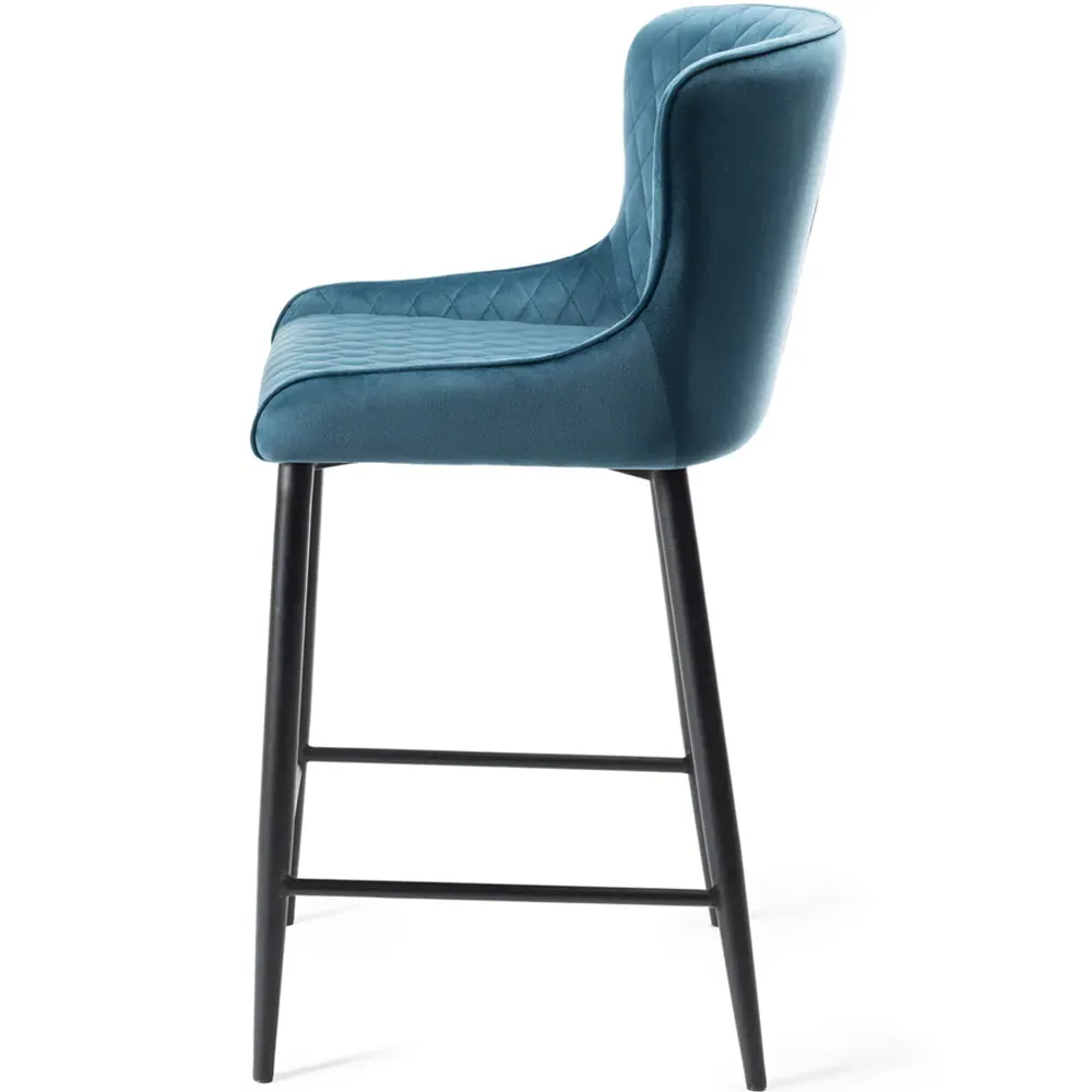 Cezanne Set of 2 Bar Stools - Petrol Blue, Velvet